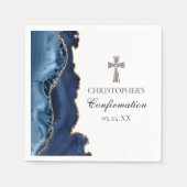Serviette En Papier Élégante Confirmation Cross Navy Blue Gold Party (Devant)
