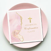 Serviette En Papier Élégante Confirmation Cross Pink Gold Custom Party