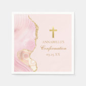Serviette En Papier Élégante Confirmation Cross Pink Gold Custom Party (Devant)