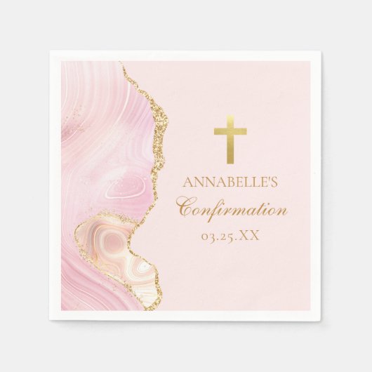 Serviette En Papier Élégante Confirmation Cross Pink Gold Custom Party (Devant)