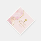 Serviette En Papier Élégante Confirmation Cross Pink Gold Custom Party (Coin)