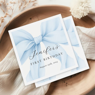 Serviette En Papier Élégante Coquette Bleue Bow Girl Anniversaire