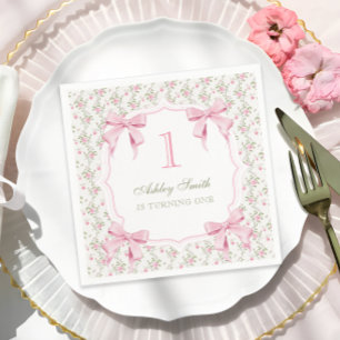 Serviette En Papier Elégante coquette Bow rose 1er anniversaire