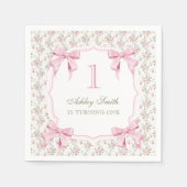 Serviette En Papier Elégante coquette Bow rose 1er anniversaire (Devant)