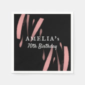 Serviette En Papier Elégante couleur rose noire 70e Joyeux anniversair (Devant)