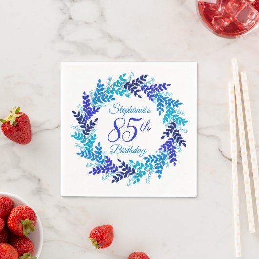 Serviette En Papier Elégante couronne bleue 85e fête d'anniversaire (En situation)
