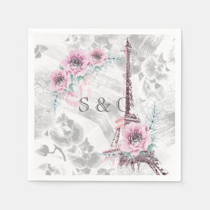 Serviette En Papier Elégante couronne de fleurs roses.