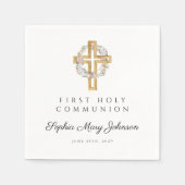 Serviette En Papier Élégante couronne florale Croix première communion (Devant)