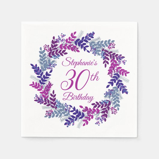 Serviette En Papier Élégante couronne violette rose 30e anniversaire (Devant)