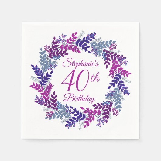Serviette En Papier Élégante couronne violette rose 40e anniversaire (Devant)