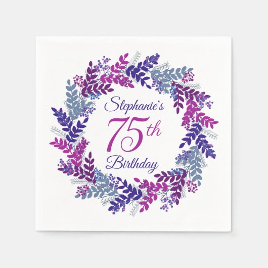 Serviette En Papier Élégante couronne violette rose 75e anniversaire (Devant)