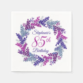 Serviette En Papier Élégante couronne violette rose 85e anniversaire (Devant)