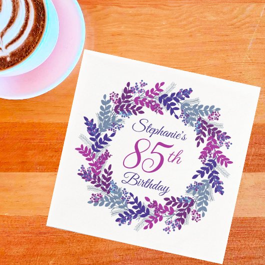 Serviette En Papier Élégante couronne violette rose 85e anniversaire