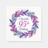 Serviette En Papier Élégante couronne violette rose 95e anniversaire (Devant)