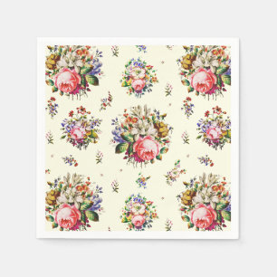 Serviette En Papier Elégante crème à motif floral de roses roses Vinta