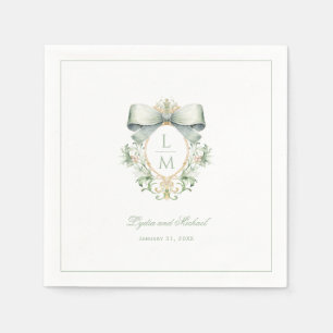 Serviette En Papier Élégante crête avec mâchoire verte Sage   Mariage