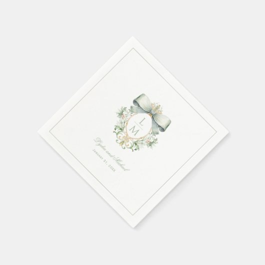 Serviette En Papier Élégante crête avec mâchoire verte Sage | Mariage  (Coin)