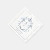 Serviette En Papier Élégante crête baroque Monogramme Mariage bleu (Coin)