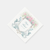 Serviette En Papier Élégante Crête Rose avec Bow | MARIAGE (Coin)