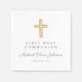 Serviette En Papier Elégante Croix Bleue Dusty Boy First Communion (Devant)