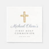 Serviette En Papier Elégante Croix Bleue Dusty Boy First Communion (Devant)