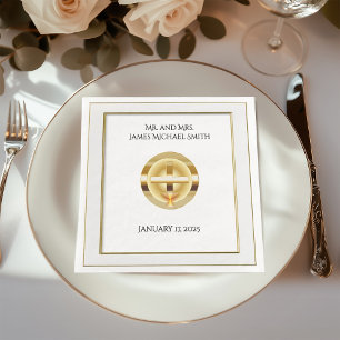 Serviette En Papier Elégante Croix d'or et Mariage catholique de Chali