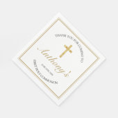 Serviette En Papier Elégante Croix d'or Première Sainte Communion Blan (Coin)