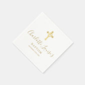 Serviette En Papier Elégante Croix d'or Signature Baptême Christening (Coin)