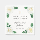 Serviette En Papier Elégante Croix Florale Première Communion Fille (Devant)