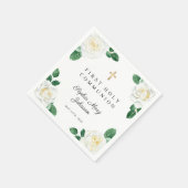 Serviette En Papier Elégante Croix Florale Première Communion Fille (Coin)