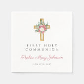 Serviette En Papier Elégante Croix Florale Première Communion Fille (Devant)