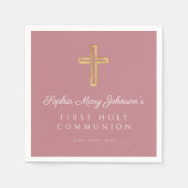 Serviette En Papier Élégante Croix religieuse rose Première communion  (Devant)