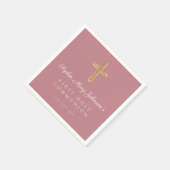 Serviette En Papier Élégante Croix religieuse rose Première communion  (Coin)