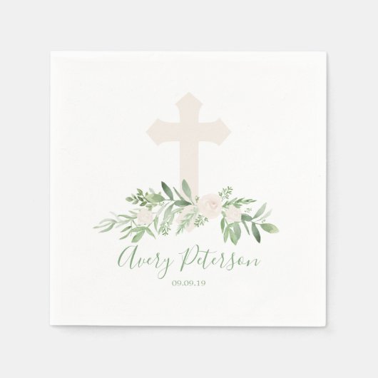 Serviette En Papier Élégante Croix Rose ivoirienne Première communion  (Devant)