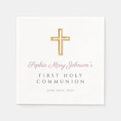 Serviette En Papier Elégante Croix rose Religieuse Fille Première Comm (Devant)