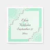 Serviette En Papier Elégante dentelle blanche avec perles mariage vert (Devant)