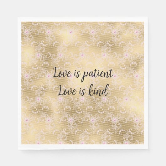 Serviette En Papier Elégante dentelle florale rose et or (Devant)