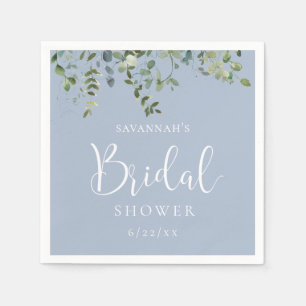 Serviette En Papier Élégante Douche de Mariée Aquarelle Bleu Poussiére