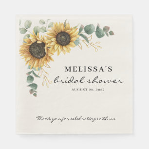 Serviette En Papier Élégante douche de mariée au tournesol floral euca