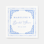 Serviette En Papier Élégante douche de mariée en carreaux bleus et bla (Devant)