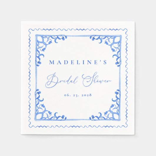 Serviette En Papier Élégante douche de mariée en carreaux bleus et bla (Devant)