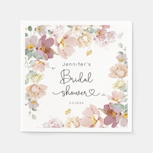 Serviette En Papier Elégante douche de mariée Fleur sauvage (Devant)