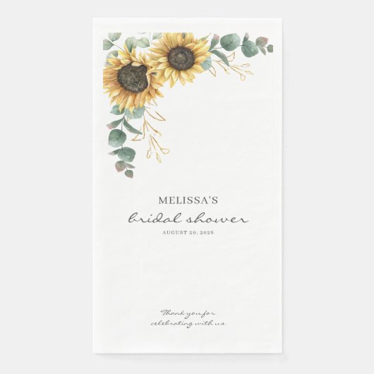 Serviette En Papier Élégante douche de mariée florale au tournesol et  (Devant)