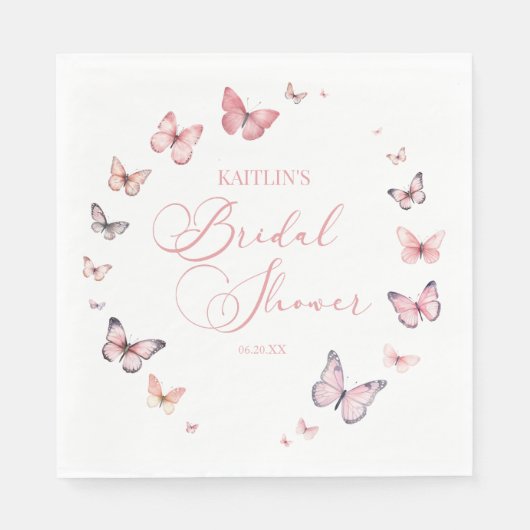Serviette En Papier Élégante Douche de Mariée Papillon Rose Tendre  (Devant)