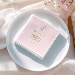 Serviette En Papier Élégante Douche de Mariée Vert Sauge et Rose