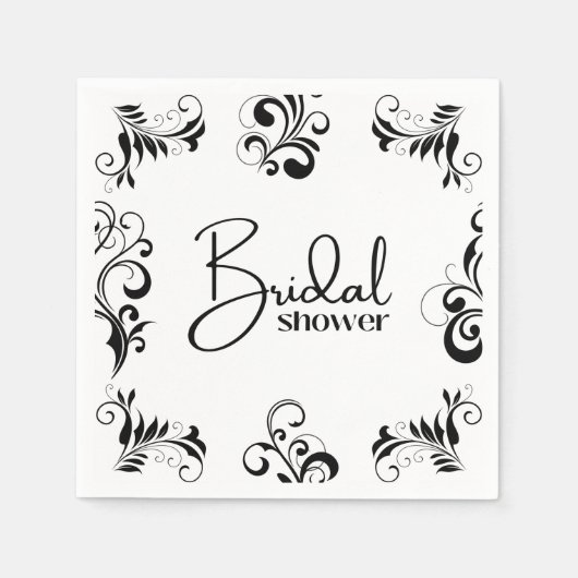 Serviette En Papier élégante douche nuptiale noire et blanche (Devant)