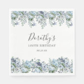 Serviette En Papier Elégante Dusty Blue Floral 100e Anniversaire Perso (Devant)