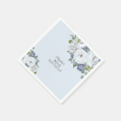 Serviette En Papier Elégante Dusty Blue Floral 80e fête d'anniversaire (Coin)