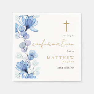 Serviette En Papier Élégante Dusty Blue Transparent Floral Confirmatio