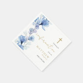 Serviette En Papier Élégante Dusty Blue Transparent Floral Confirmatio (Coin)